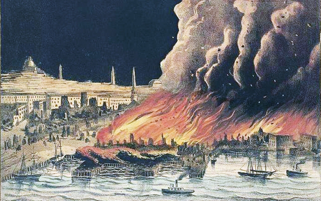 The Great Boston Fire destroys 776 buildings across 65 acres of land with an assessed value of $13.5 million.