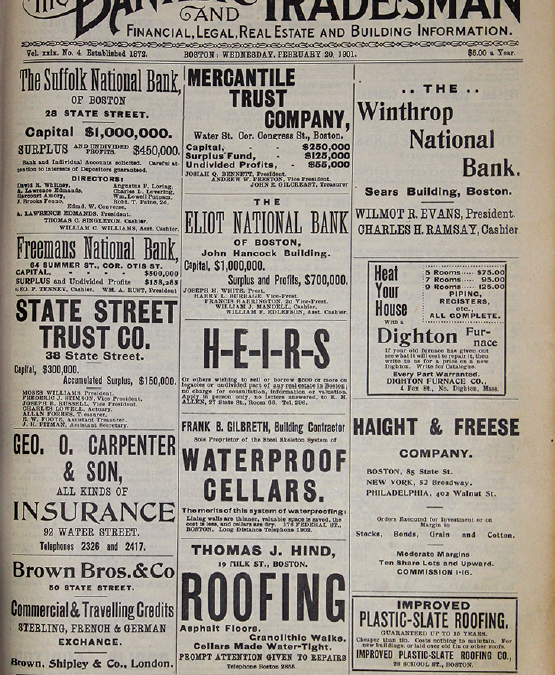 A Time capsule originally buried in 1901 is unearthed at the Old State House in Boston. Among its contents is a copy of the Banker & Tradesman.