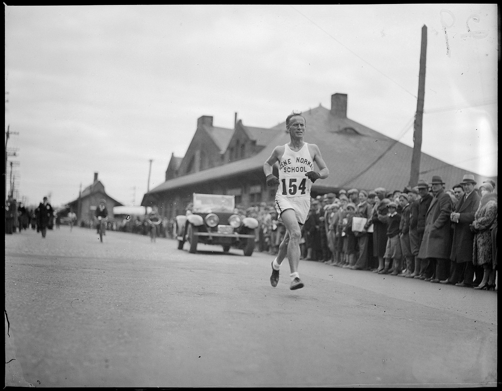 Clarence DeMar, a printer at Banker & Tradesman, won the Boston Marathon seven times in the years between 1911 and 1930. His time in 1922 (2:18:10) was an event record that stood for 34 years until 1956.